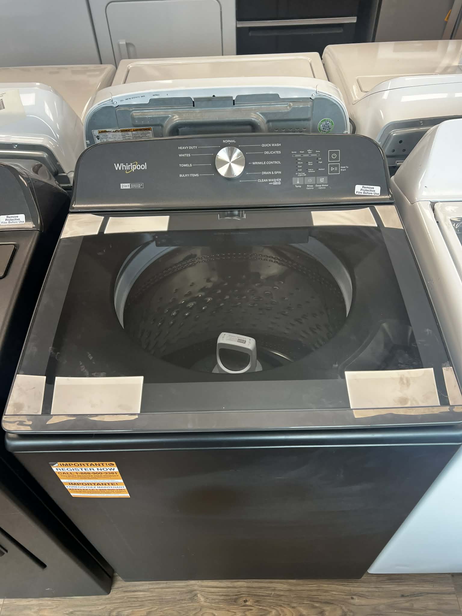 5.3 Cu. Ft. High Efficiency Top Load Washer with 2 in 1 Removable Agitator - Volcano Black + 7.0 cu ft Gas Dryer